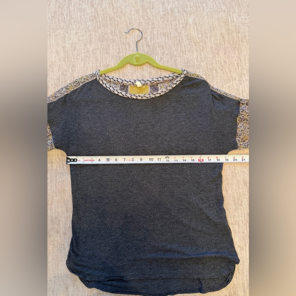 Anthropologie Timy Charcoal Top with Patterned Sleeves - Picture 7 of 12